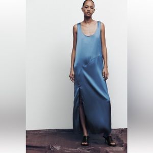 Zara blue satin maxi dress NWOT